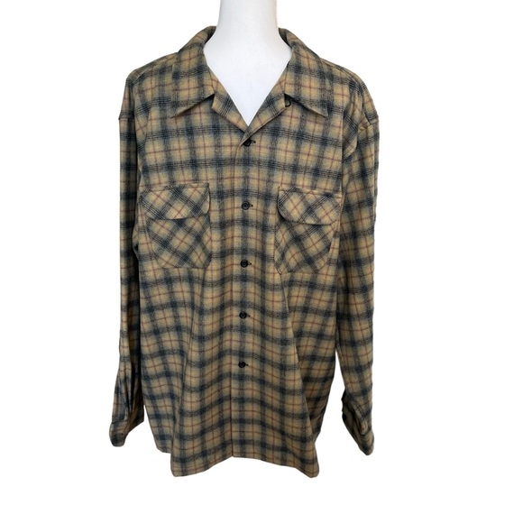 Pendleton Other - Pendleton Board Shirt Jacket Mens XL Loop Collar Virgin Wool Plaid Rustic Retro